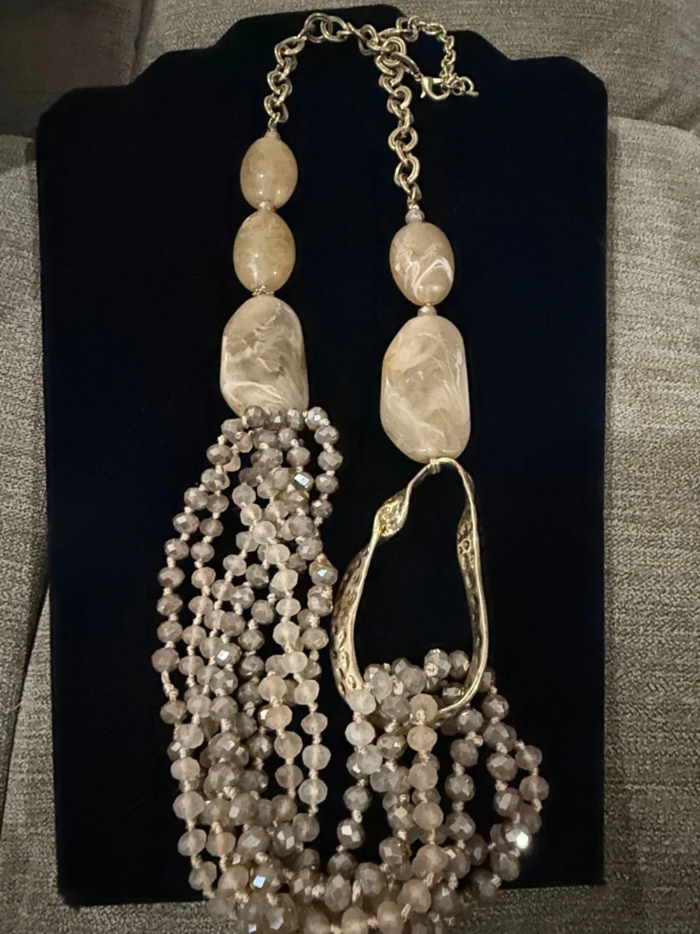 Multi-Strand Beige Beaded Statement Necklace